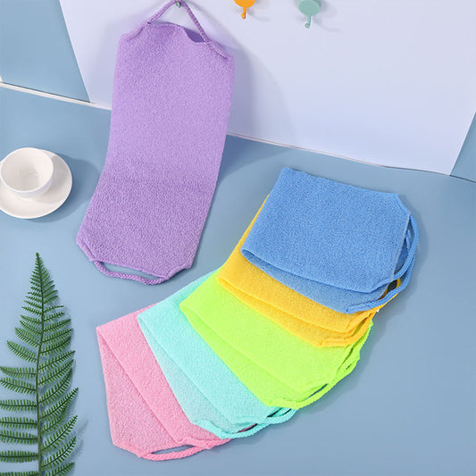Exfoliating Back Scrubber Towel for Shower – Nylon Stretchable Body Scrubber Washcloth with Long Pull Straps for Bathing & Deep Body Cleansing Multicolor 1pc