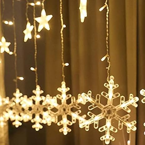 Snowflake LED String Lights Star Decorative Curtain Lights For Holiday Parties Room Decor 1set 6 snowflake and 6 stars
