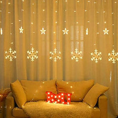 Snowflake LED String Lights Star Decorative Curtain Lights For Holiday Parties Room Decor 1set 6 snowflake and 6 stars