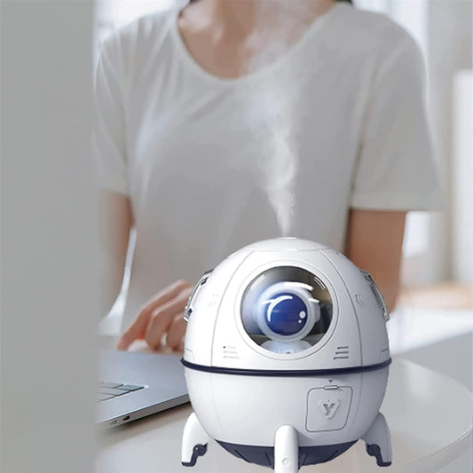 Space Capsule Humidifier with Astronaut Design – Ultrasonic Desktop Humidifier, Cool Mist Air Moisturizer, 7 Color LED Night Light, Clear Spray for Home & Office White 1 pc