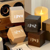 Wooden Digital Alarm Clock Sound-Activated Square Office Desk Clock 1pc