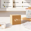 Wooden Digital Alarm Clock Sound-Activated Square Office Desk Clock 1pc