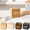 Wooden Digital Alarm Clock Sound-Activated Square Office Desk Clock 1pc