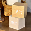 Wooden Digital Alarm Clock Sound-Activated Square Office Desk Clock 1pc