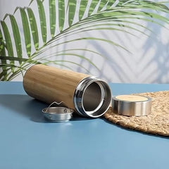 Steel Bamboo Thermos flask Hot Cold Insulated Coffee Mug For Travel 1 pc