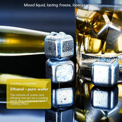 Reusable Stainless Steel Ice Cubes Set of 6 with Tongs & Tray – Whiskey Stones for Chilling Drinks, Food-Grade Metal Ice Cubes for Bar, Parties & Gifting Silver 6pc