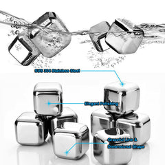 Reusable Stainless Steel Ice Cubes Set of 6 with Tongs & Tray – Whiskey Stones for Chilling Drinks, Food-Grade Metal Ice Cubes for Bar, Parties & Gifting Silver 6pc