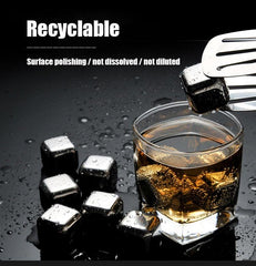 Reusable Stainless Steel Ice Cubes Set of 6 with Tongs & Tray – Whiskey Stones for Chilling Drinks, Food-Grade Metal Ice Cubes for Bar, Parties & Gifting Silver 6pc