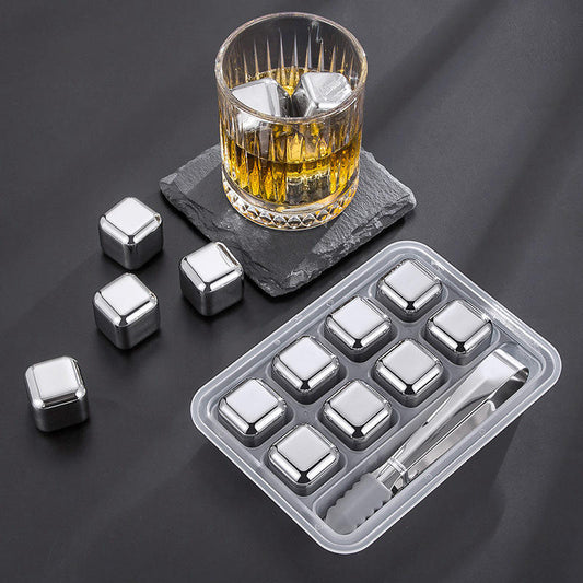 Reusable Stainless Steel Ice Cubes Set of 6 with Tongs & Tray – Whiskey Stones for Chilling Drinks, Food-Grade Metal Ice Cubes for Bar, Parties & Gifting Silver 6pc