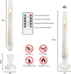 Flameless Taper LED Candles with Remote & Timer – 3D Flickering Wick, Battery Operated Window Candles for Christmas, Wedding & Home Décor white Pack of 6