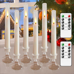 Flameless Taper LED Candles with Remote & Timer – 3D Flickering Wick, Battery Operated Window Candles for Christmas, Wedding & Home Décor white Pack of 6