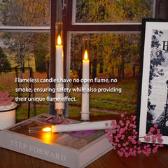Flameless Taper LED Candles with Remote & Timer – 3D Flickering Wick, Battery Operated Window Candles for Christmas, Wedding & Home Décor white Pack of 6