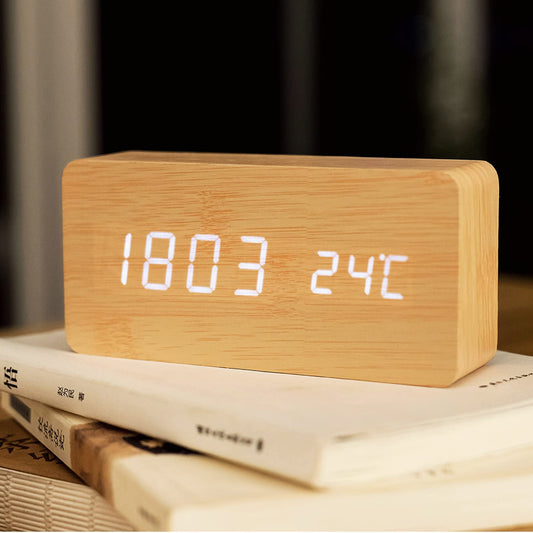 Wooden Digital Clock Temperature Date Display Clock 1 pc
