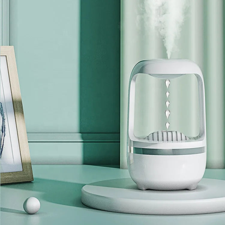 Anti Gravity Humidifier – Ultrasonic Cool Mist Humidifier with Anti-Gravity Water Drop Effect, LED Ambient Light & Auto Shut-Off | Portable Air Humidifier for Bedroom & Office White 1pc