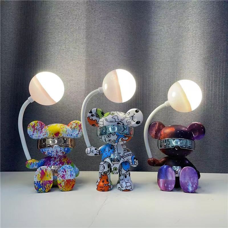 Bear Night Lamp with Pen Holder – USB Rechargeable LED Desk Lamp for Kids | Foldable Cartoon Bear Study Light, Eye-Caring Bedside Night Light for Bedroom & Study Table Multicolor 1pc