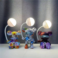 Bear Night Lamp with Pen Holder – USB Rechargeable LED Desk Lamp for Kids | Foldable Cartoon Bear Study Light, Eye-Caring Bedside Night Light for Bedroom & Study Table Multicolor 1pc