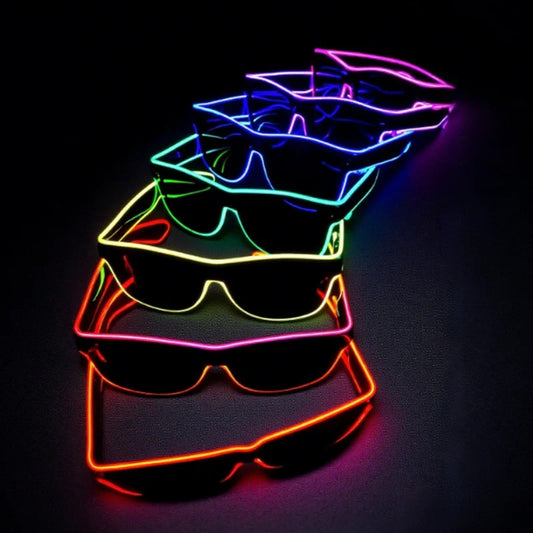 Black Frame LED Glasses – EL Wire Light Up Party Glasses, Battery Powered Costume Eyewear for Raves, Festivals, Cosplay & Night Events 1pc Random