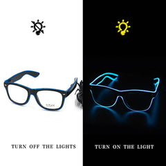 Black Frame LED Glasses – EL Wire Light Up Party Glasses, Battery Powered Costume Eyewear for Raves, Festivals, Cosplay & Night Events 1pc Random