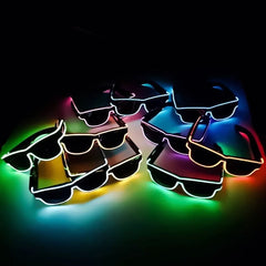 Black Frame LED Glasses – EL Wire Light Up Party Glasses, Battery Powered Costume Eyewear for Raves, Festivals, Cosplay & Night Events 1pc Random