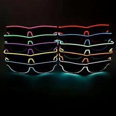Black Frame LED Glasses – EL Wire Light Up Party Glasses, Battery Powered Costume Eyewear for Raves, Festivals, Cosplay & Night Events 1pc Random
