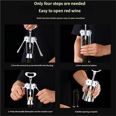 Wings Corkscrew Wine Bottle Opener – All-in-One Stainless Steel Waiter’s Friend Bottle Opener with Foil Cutter for Wine & Beer Silver 1pc