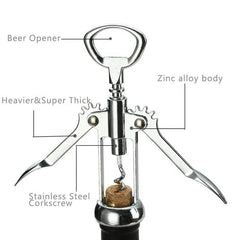 Wings Corkscrew Wine Bottle Opener – All-in-One Stainless Steel Waiter’s Friend Bottle Opener with Foil Cutter for Wine & Beer Silver 1pc