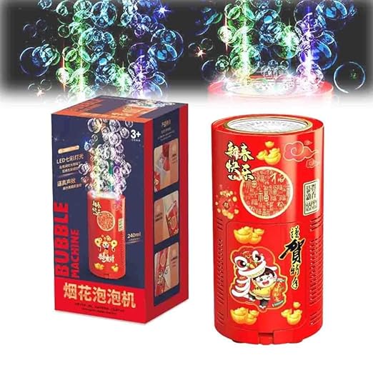 Bubble Machine with Lights & Music – Electric Fireworks Bubble Maker Toy for Indoor & Outdoor Birthday Parties & Events 1pc Red