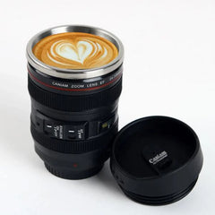 Camera Lens Mug – Steel Insulated Coffee & Tea Travel Mug with Leak-Proof Lid, Unique Photography Gift 1pc