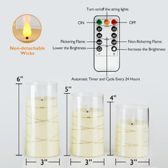 LED Flameless Candles with Fairy Lights – Battery Operated Acrylic Fake Candles for Home Décor, Weddings, Festivals & Romantic Lighting Ivory White Set Of 3