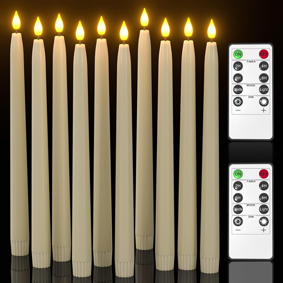 LED Cream Taper Candles – Battery Powered Flameless Long Candles with Smooth Wax Finish for Home, Wedding, Christmas, Church & Party Decor  Beige Pack of 6