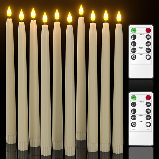 LED Cream Taper Candles – Battery Powered Flameless Long Candles with Smooth Wax Finish for Home, Wedding, Christmas, Church & Party Decor  Beige Pack of 6
