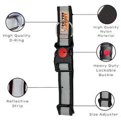 Doggy Neck Belt – Adjustable Nylon Dog Collar with Reflective Design, Quick-Release Buckle, Soft & Breathable for All Dog Sizes (Black M) 1pc