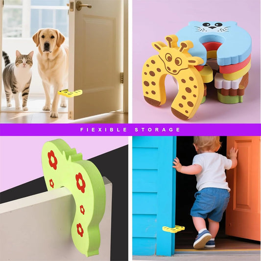 Door Pinch Guard for Baby Safety – Soft Foam Door Stopper to Prevent Finger Pinch Injuries & Accidental Lock-In | Cartoon Animal Door Slam Protector for Kids & Pets Multicolor Pack of 5