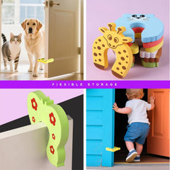 Door Pinch Guard for Baby Safety – Soft Foam Door Stopper to Prevent Finger Pinch Injuries & Accidental Lock-In | Cartoon Animal Door Slam Protector for Kids & Pets Multicolor Pack of 5
