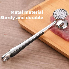 Double Sided Meat Tenderizer Hammer – Heavy Duty Stainless Steel Zinc Alloy Mallet for Steak, Chicken & Meat Pounding Kitchen Tool Silver 1pc