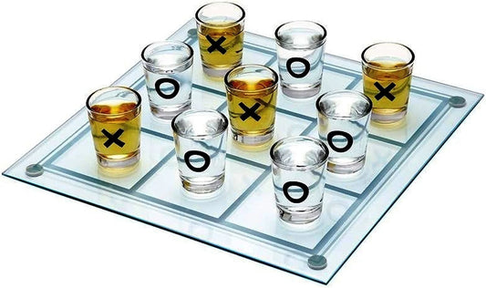Tic Tac Toe Shot Glass Drinking Game – Premium Glass Board with Shot Glasses, Fun Party Game for Adults 1pc