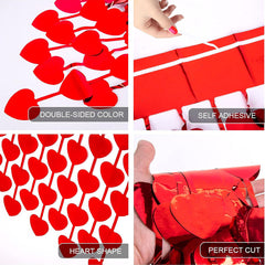 Red Heart Foil Fringe Curtain Backdrop for Valentine’s Day, Birthday & Wedding Party Decoration | Shiny Heart Streamer Photo Booth Decor Red 1pc