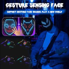 LED Face Mask with Gesture Control – RGB Animated Light Up Rechargeable Mask for Cosplay, Parties, Festivals & Halloween 1pc