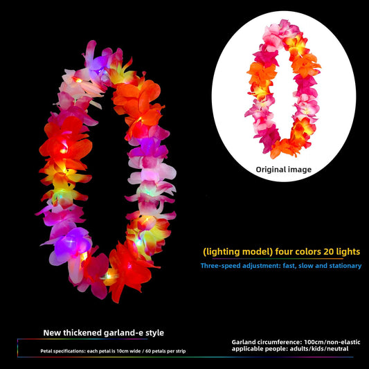 LED Light Up Hawaii Flower Garland Necklace – Glowing Hula Luau Leis for Beach, Birthday & Party Decorations Random 1pc