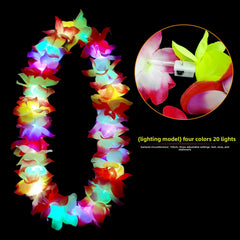 LED Light Up Hawaii Flower Garland Necklace – Glowing Hula Luau Leis for Beach, Birthday & Party Decorations Random 1pc