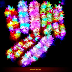 LED Light Up Hawaii Flower Garland Necklace – Glowing Hula Luau Leis for Beach, Birthday & Party Decorations Random 1pc