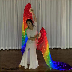 LED Long Fan Veil for Belly Dance – Light Up Silk Rainbow Dance Fan Props for Stage Performance, Festivals, Costume & Events Random 1pc