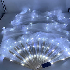 LED Long Fan Veil for Belly Dance – Light Up Silk Rainbow Dance Fan Props for Stage Performance, Festivals, Costume & Events Random 1pc