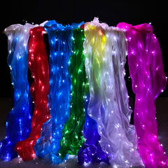 LED Long Fan Veil for Belly Dance – Light Up Silk Rainbow Dance Fan Props for Stage Performance, Festivals, Costume & Events Random 1pc