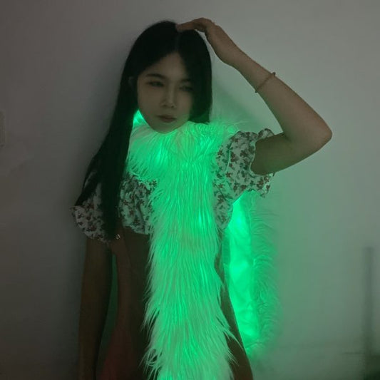 LED Light Up Scarf – Glow Flashing Fur Scarf for Rave, Party, Festival, Burning Man & Costume Outfit 1pc Random