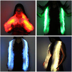 LED Light Up Scarf – Glow Flashing Fur Scarf for Rave, Party, Festival, Burning Man & Costume Outfit 1pc Random