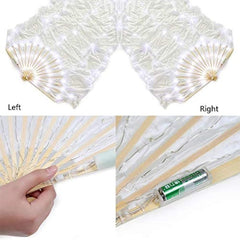 LED Silk Fan Veil for Belly Dance – Light Up Illuminated Dance Fan Props for Stage Performance, Worship, Rave & Costume Parties White 1 pair