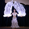 LED Silk Fan Veil for Belly Dance – Light Up Illuminated Dance Fan Props for Stage Performance, Worship, Rave & Costume Parties White 1 pair