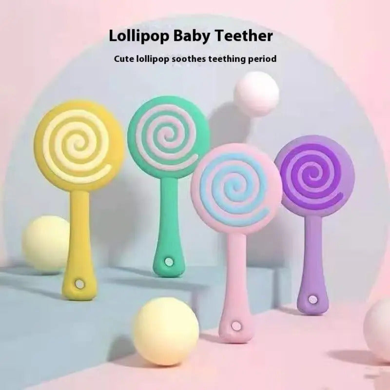 Lollipop Shaped Baby Teether – BPA Free Silicone Teething Toy for Infants & Babies | Soft Organic Teether for Gum Relief & Sensory Development  Pack of 4, Multicolor