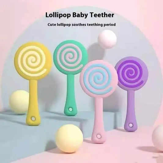 Lollipop Shaped Baby Teether – BPA Free Silicone Teething Toy for Infants & Babies | Soft Organic Teether for Gum Relief & Sensory Development  Pack of 4, Multicolor